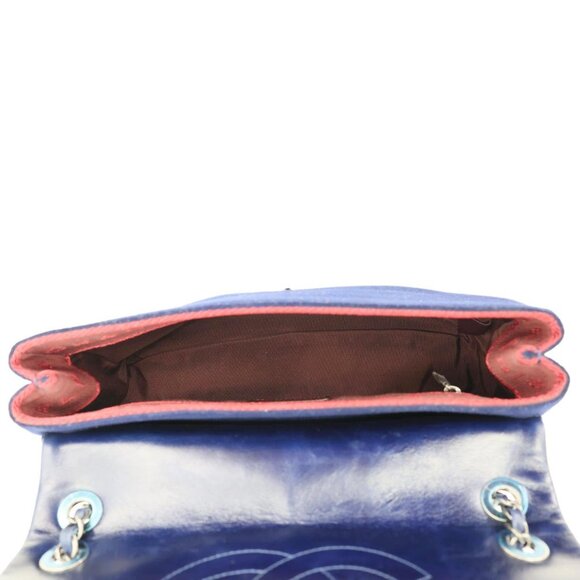 Chanel  Classic Single Flap Wool Leather Shoulder Bag Navy Blue - Picture 8 of 10